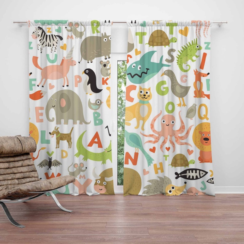Baby Nursery Blackout Curtains - Abc alfabeto berçário cortina animal crianças
