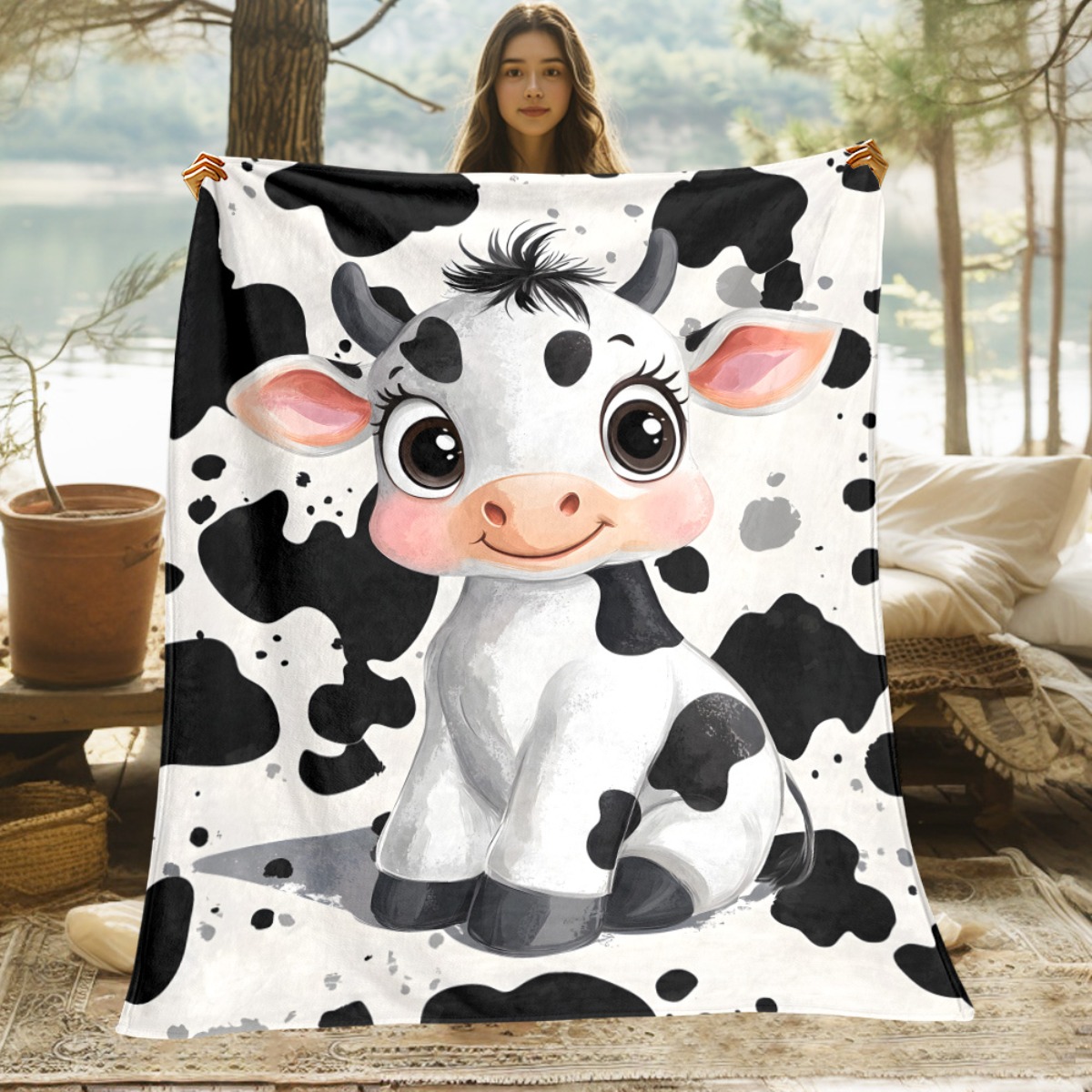Baby Nursery Animal Theme - Bonito dos desenhos animados vaca preto