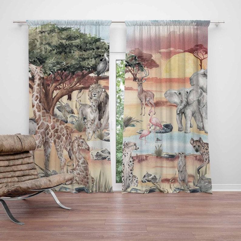 Baby Nursery Blackout Curtains - Safari animais cortina crianças quarto berçário