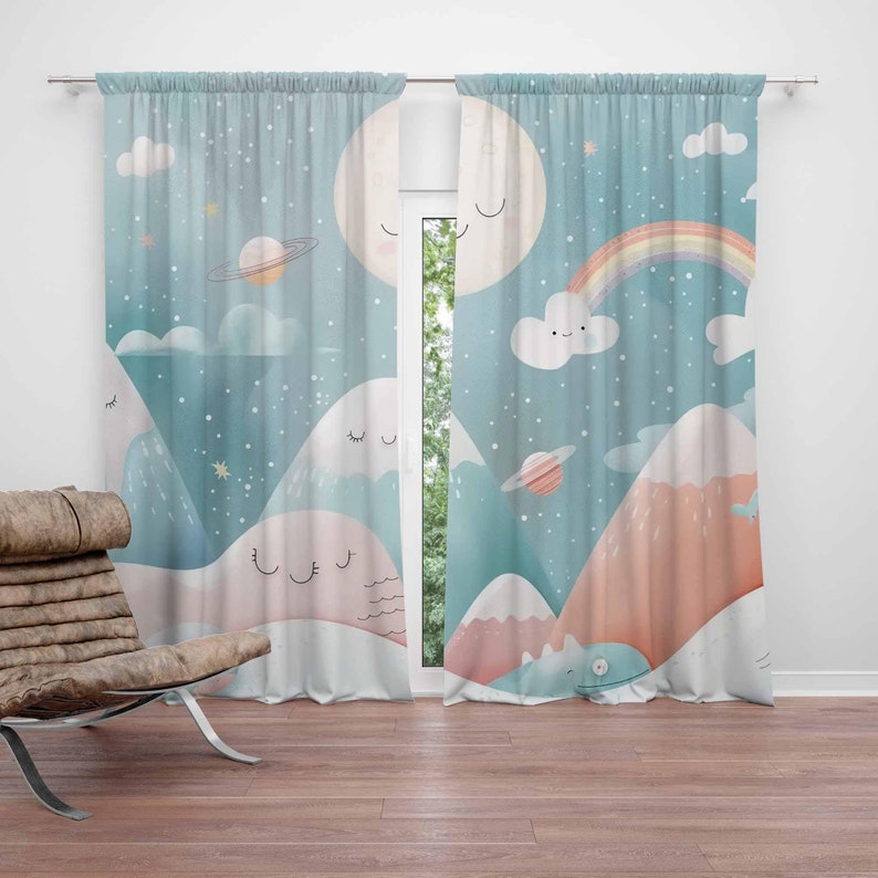 Baby Nursery Blackout Curtains - Montanha arco-íris cortinas do berçário do