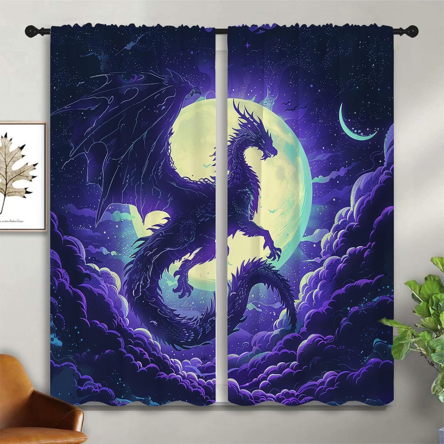 Blackout Curtain Nursery - Cortinas blackout de dragão roxo para