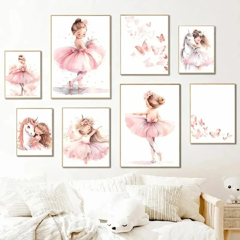 Baby Nursery Decor Girl - Pôster Decorativo de Menina Bailarina Rosa
