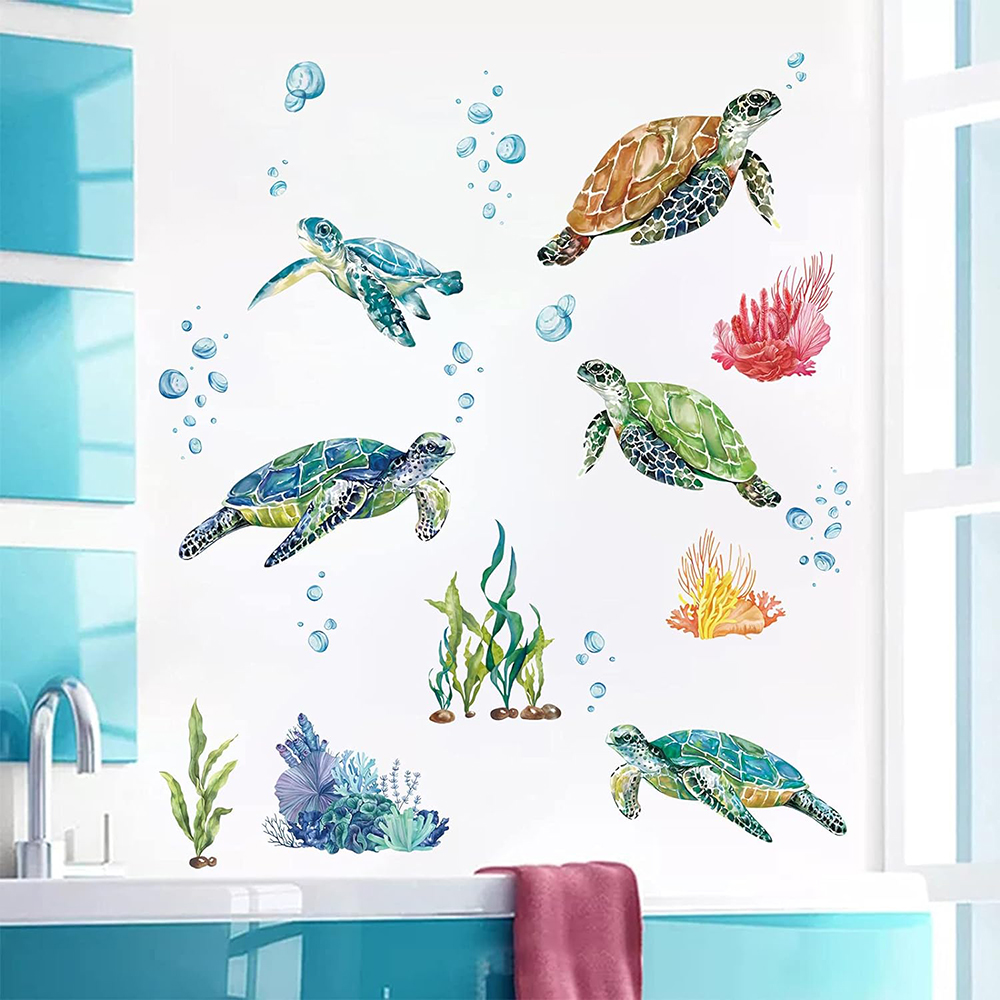 Baby Nursery Under The Sea - Adesivo de parede aquarela tartarugas marinhas