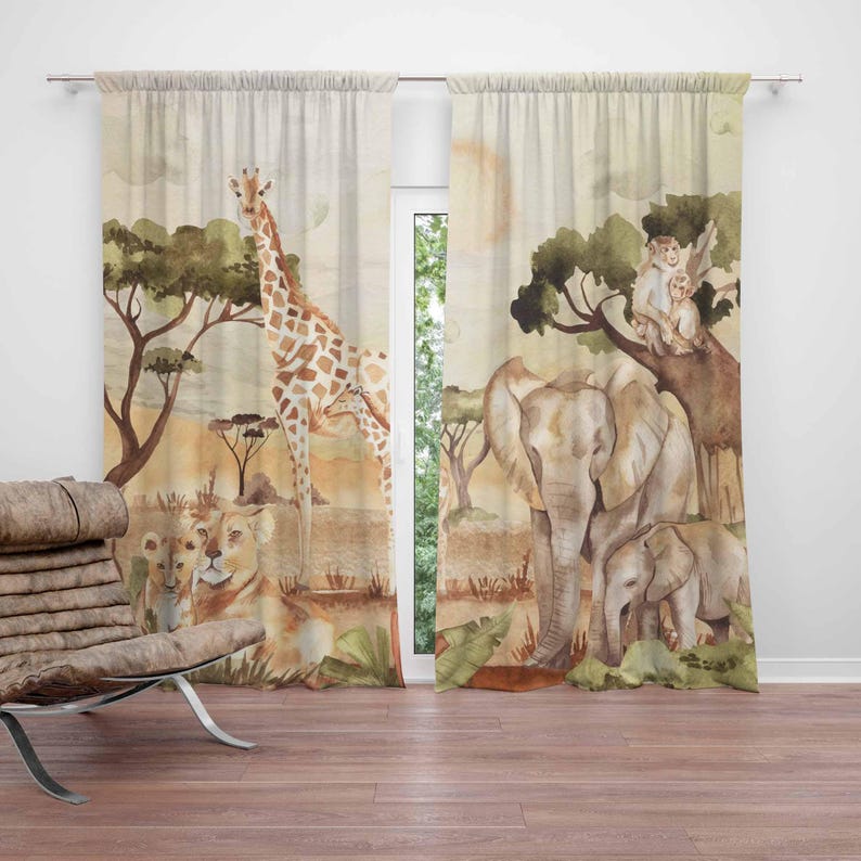 Baby Nursery Blackout Curtains - Mãe e bebê cortinas safari animais
