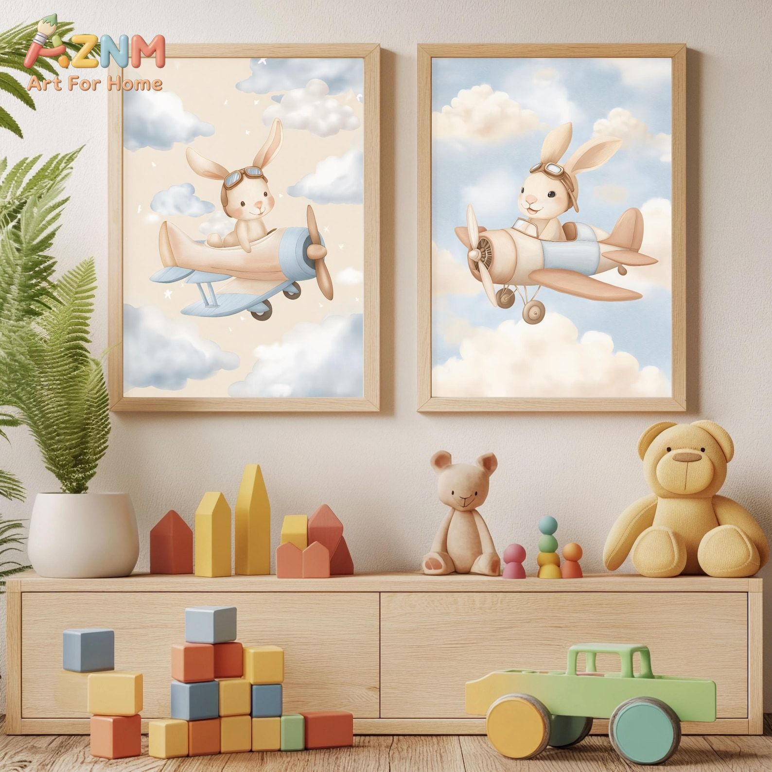 Baby Nursery Animal Theme - Conjunto de 2 quadros de arte
