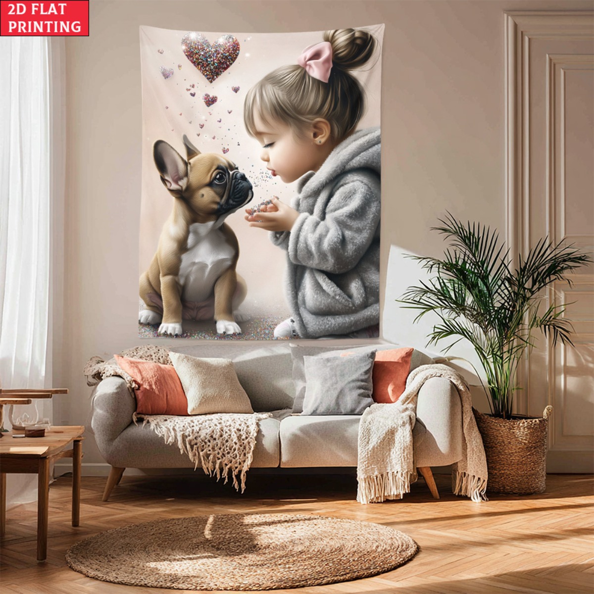 Baby Nursery Decor Girl - Menina com buldogue francês filhote de