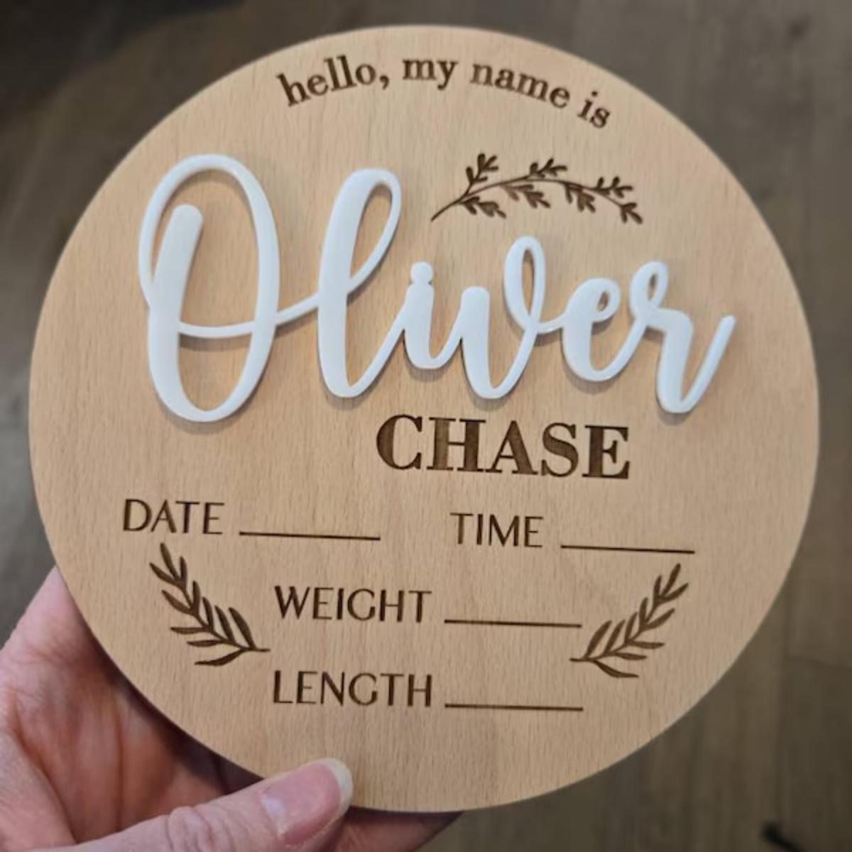 Baby Nursery Name Sign - 1 Placa de Madeira Personalizada para