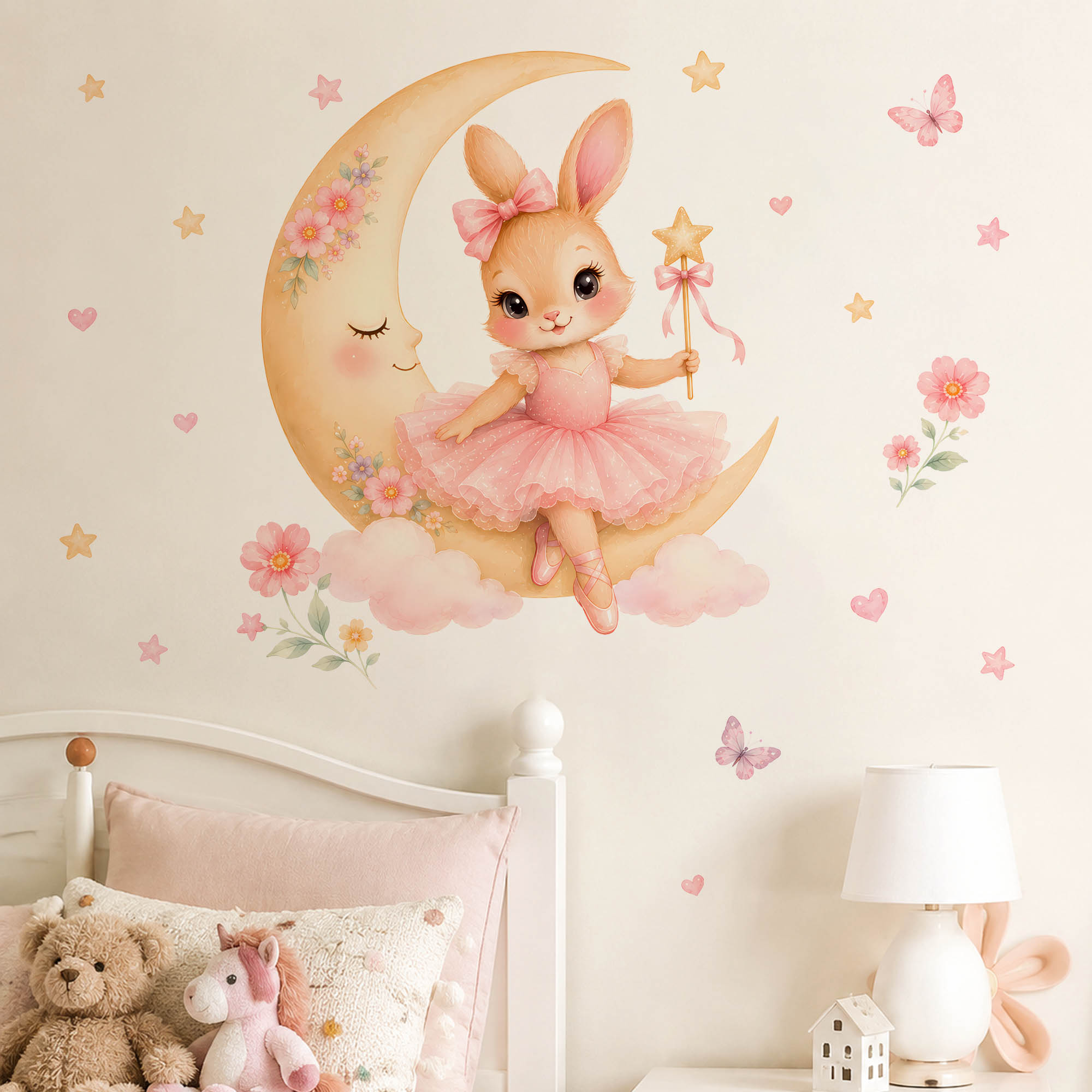 Baby Nursery Decor Girl - Adesivos de Parede de Coelha Bailarina