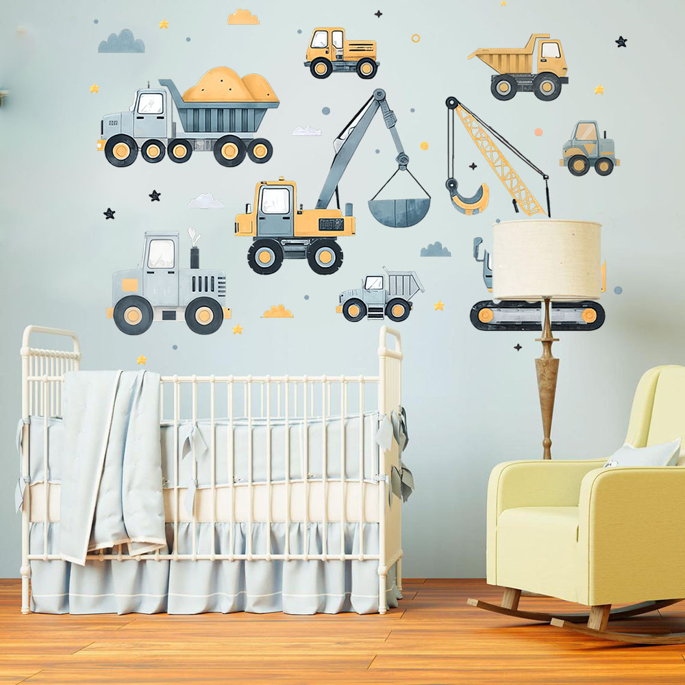 Baby Nursery Wall Decals - Conjunto de veículos escavadeira dos desenhos
