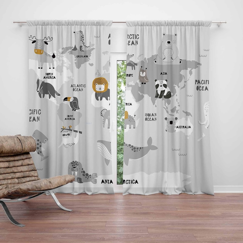 Baby Nursery Blackout Curtains - Mapa mundi cortinas do berçário safari