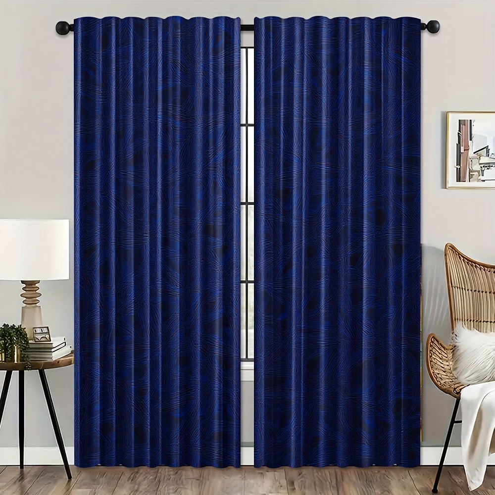 Blackout Curtain Nursery - Cortinas Geométricas Listradas Azuis para Janelas,