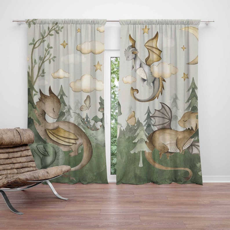 Baby Nursery Blackout Curtains - Pequeno dragão berçário cortinas animais crianças