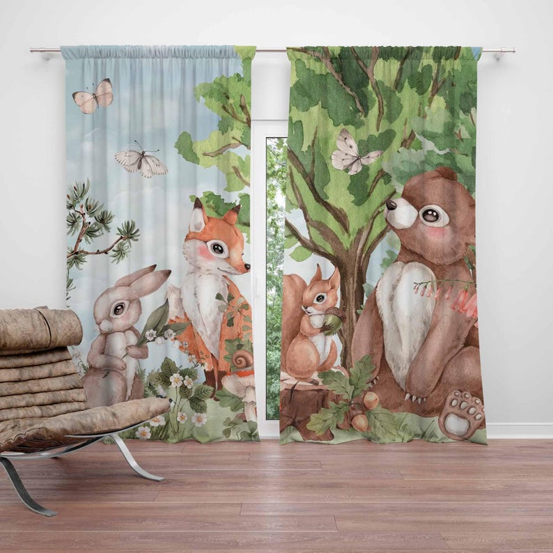 Baby Nursery Blackout Curtains - Cortinas de animais da floresta, cortinas