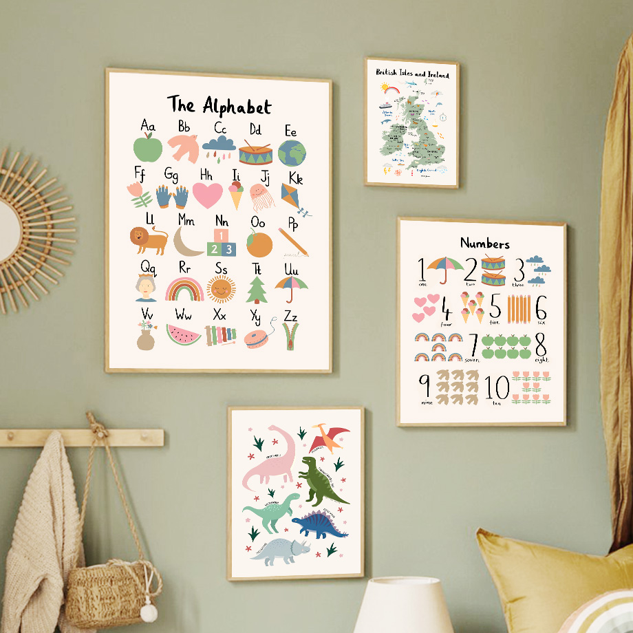 Baby Nursery Home - Mapa do Mundo Animal com Dinossauros,