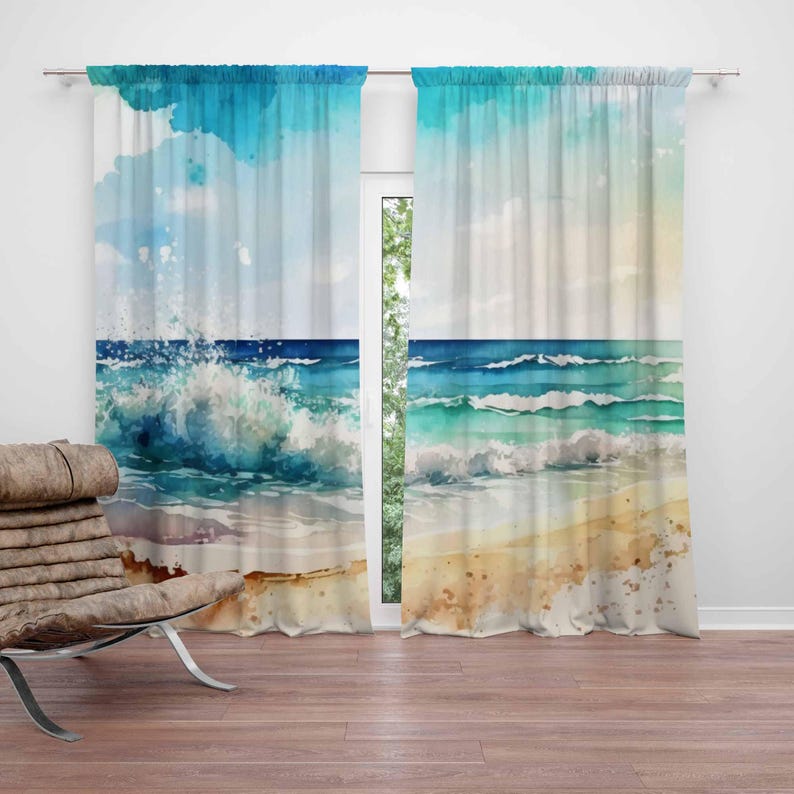 Baby Nursery Blackout Curtains - Cortinas de ondas do mar oceano