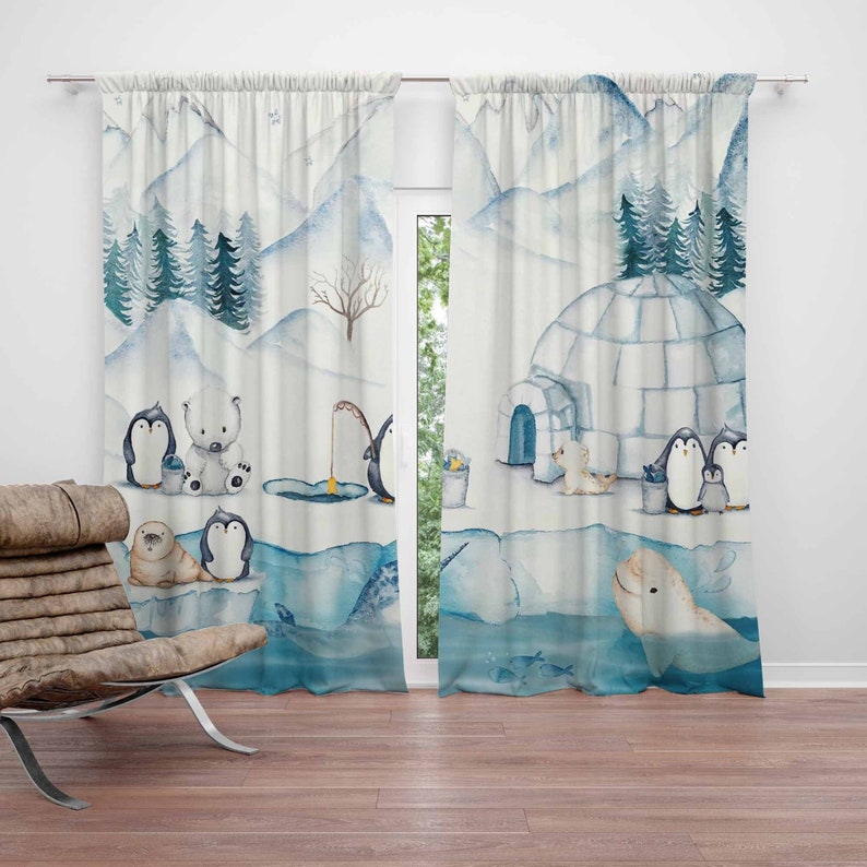 Baby Nursery Blackout Curtains - Animais árticos cortina do berçário crianças