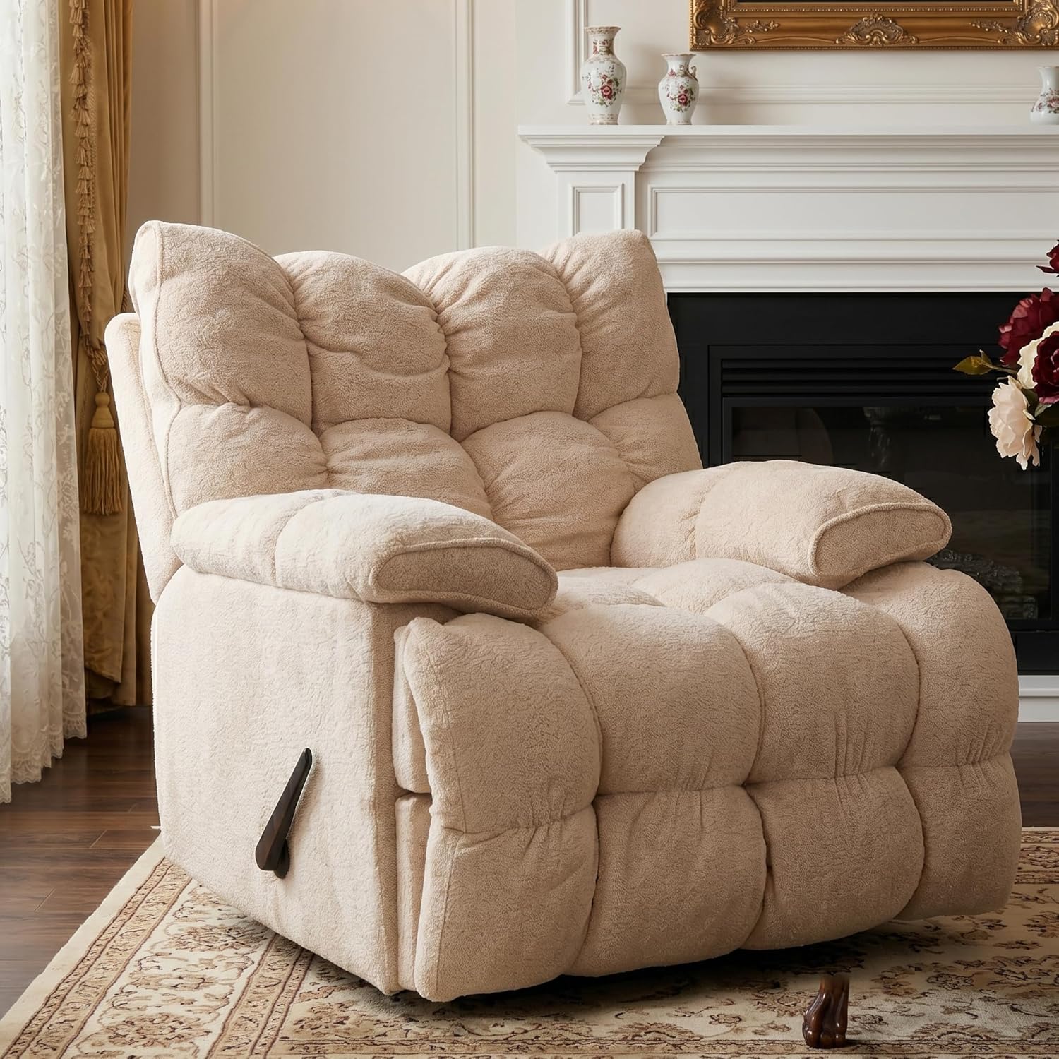 Rocking Chair Nursery - Poltrona Reclinável Giratória Grande Manual Estofada