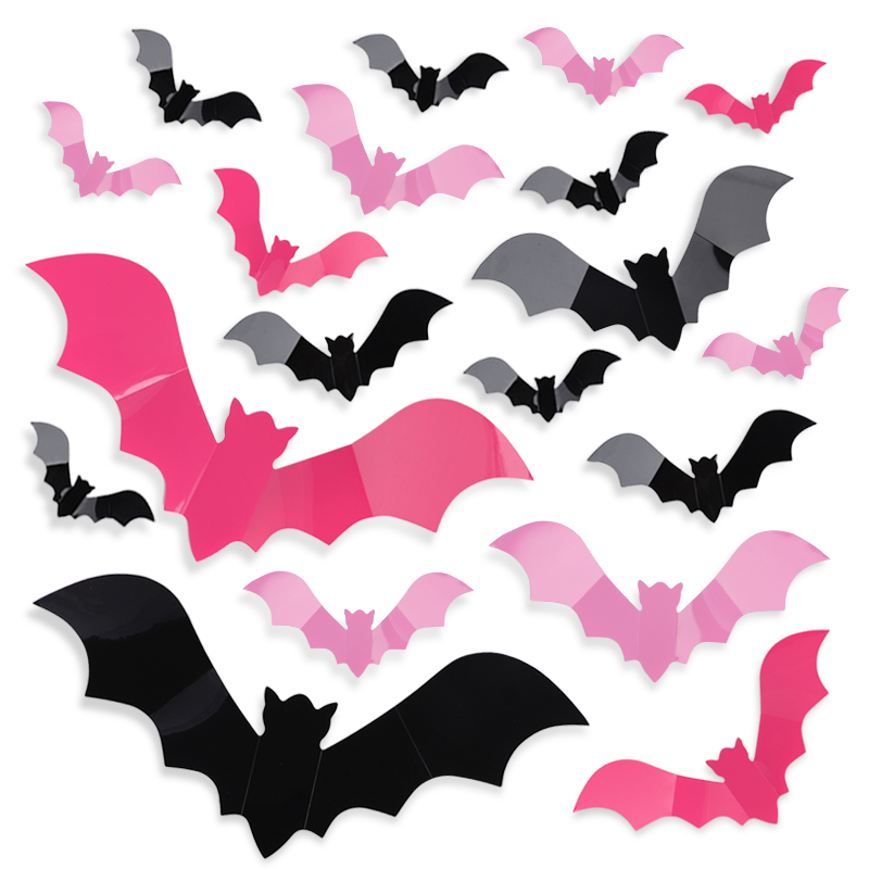 Baby Nursery Wall Decals - 24/48 pçs halloween rosa morcegos janela