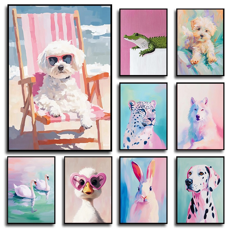 Baby Nursery Animal Theme - Pastel animal lona arte da parede