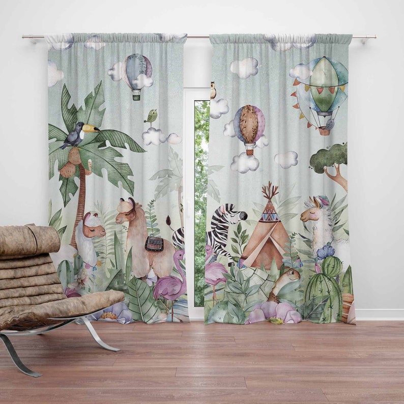 Baby Nursery Blackout Curtains - Safari animais festa berçário cortina crianças