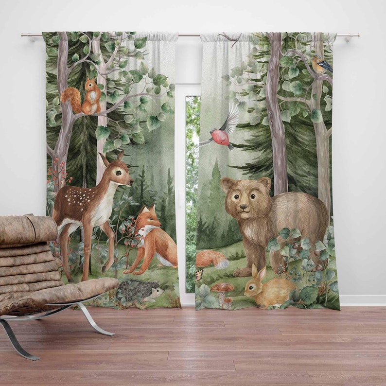 Baby Nursery Blackout Curtains - Cortinas de animais da floresta para