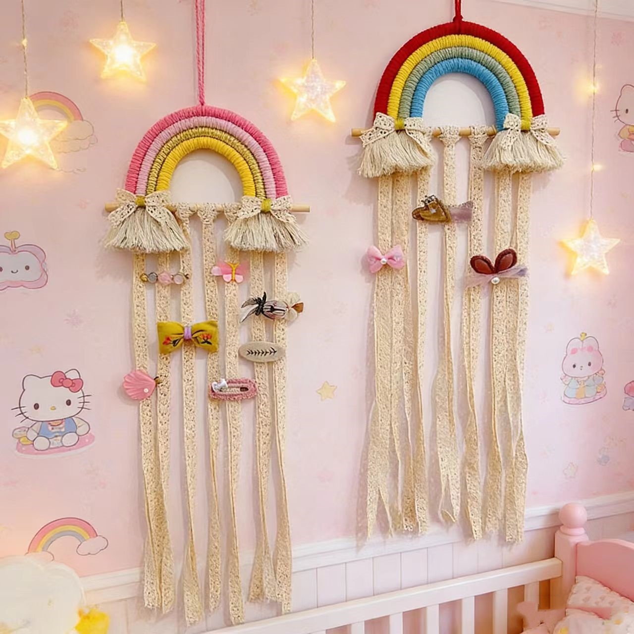 Baby Nursery Decor Girl - Suporte de Parede Arco-Íris em Macramê