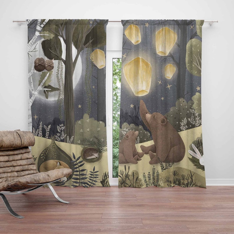 Baby Nursery Blackout Curtains - Woodland berçário cortinas animal urso crianças