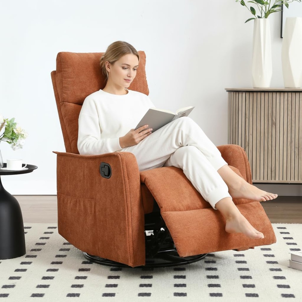 Rocking Chair Nursery - Cadeira Reclinável Giratória 360° para Adultos,