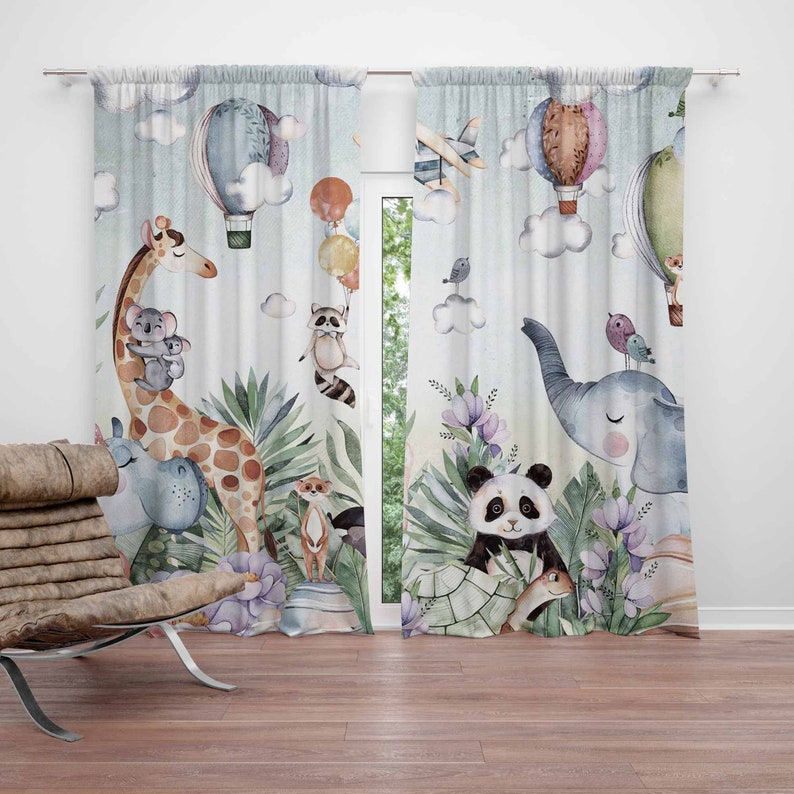 Baby Nursery Blackout Curtains - Safari animal festa berçário cortina crianças