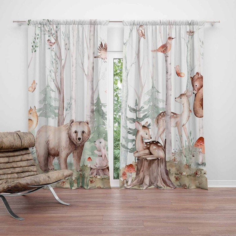 Baby Nursery Blackout Curtains - Cortinas de animais da floresta para