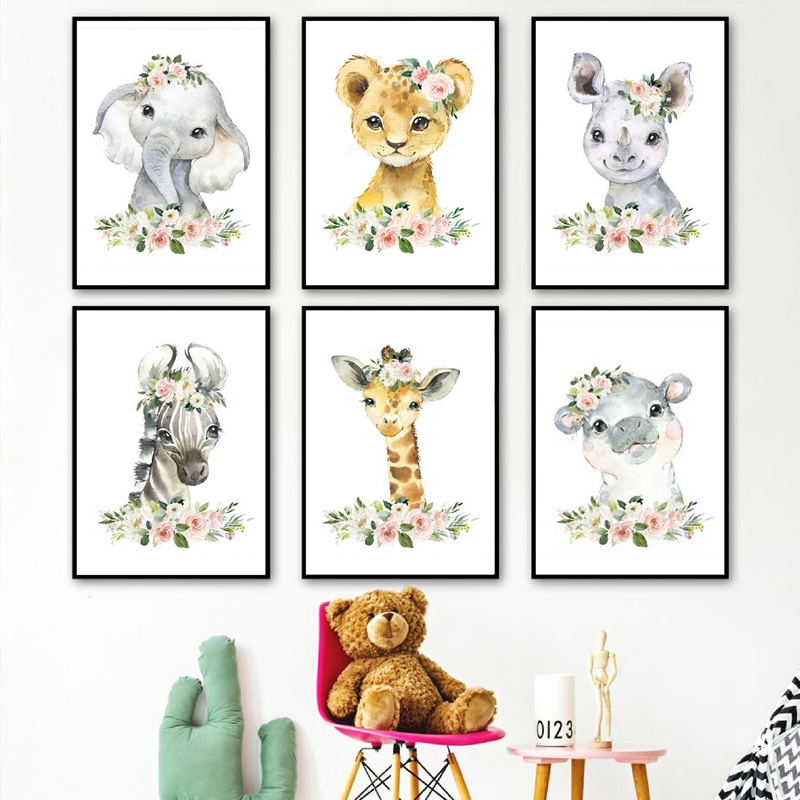 Impressões em tela de animais  - Baby Nursery Decor Girl avaliação e preço