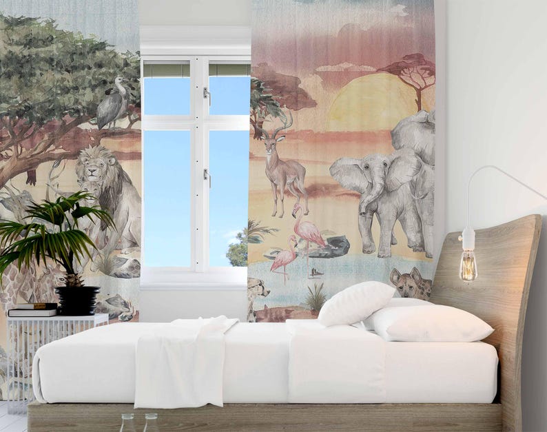 Safari animais cortina criança - Baby Nursery Blackout Curtains avaliação e preço