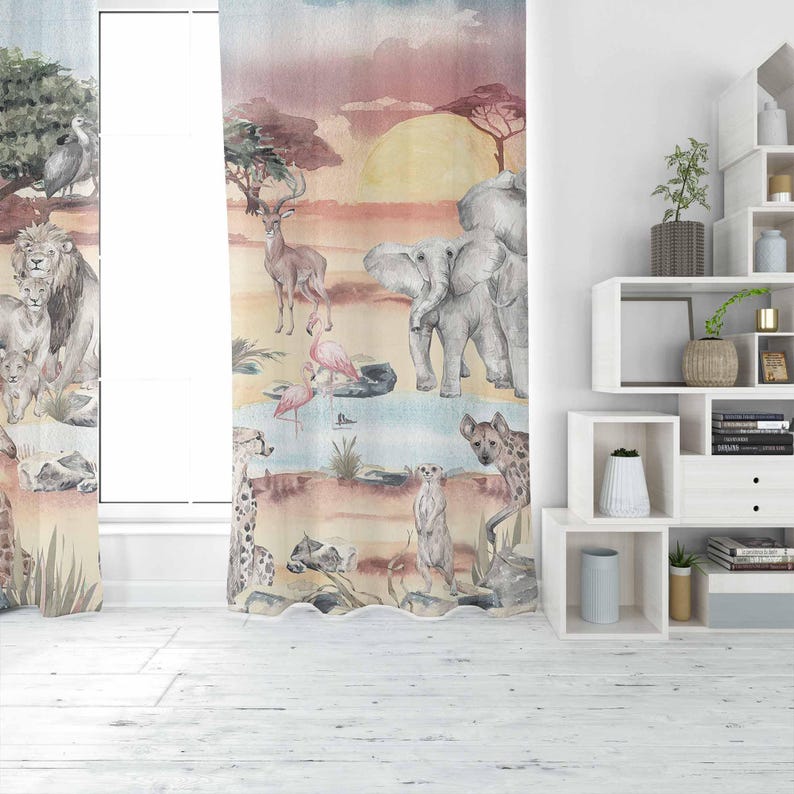 Safari animais cortina criança - Baby Nursery Blackout Curtains avaliação e preço