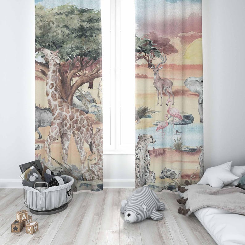 Safari animais cortina criança - Baby Nursery Blackout Curtains avaliação e preço