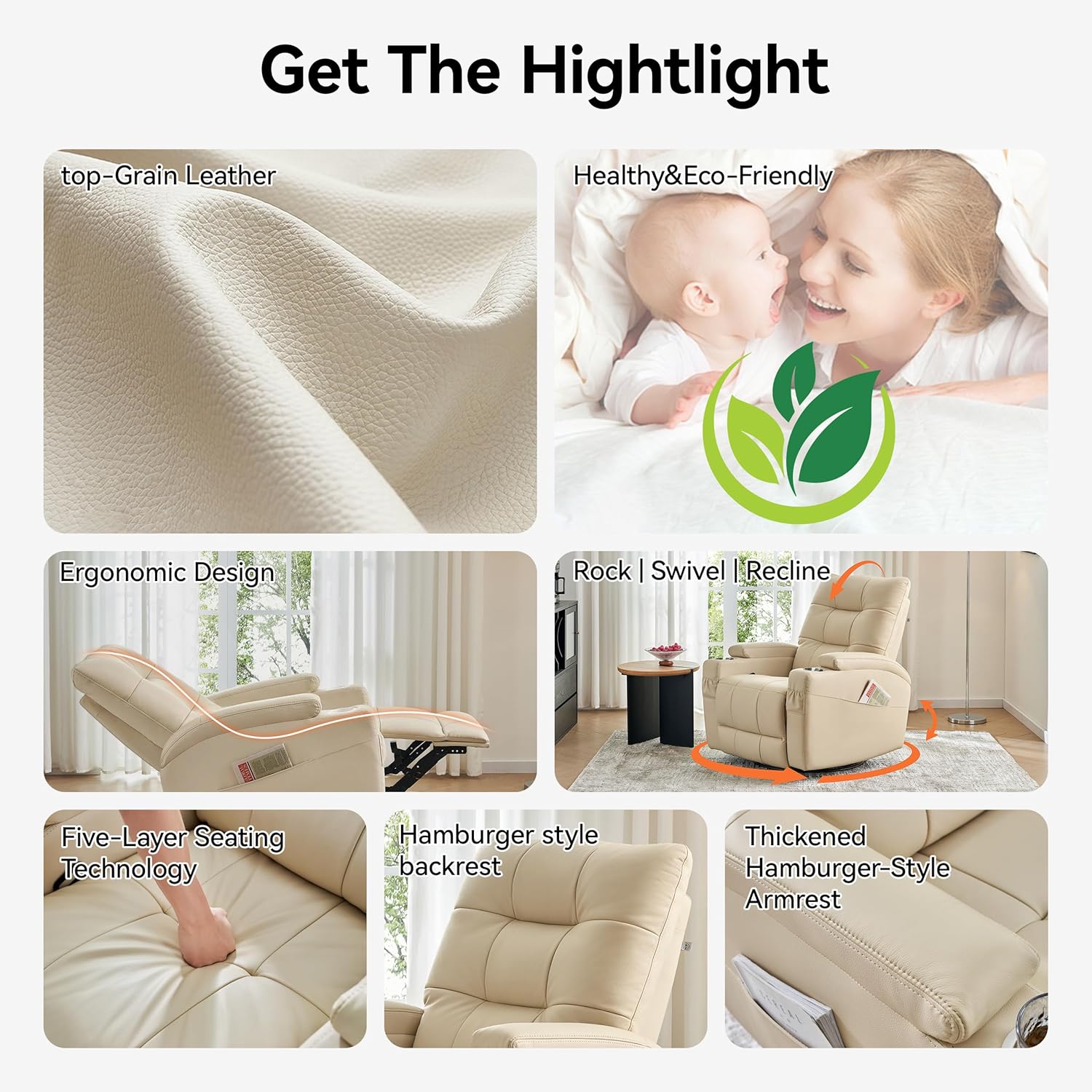# Cadeira Reclinável de Couro, - Rocking Chair Nursery avaliação e preço