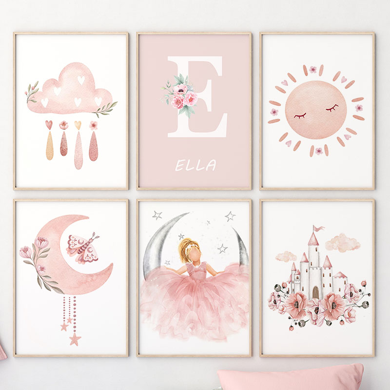 Rosa anjo menina sol lua nuvem - Baby Nursery Decor Girl avaliação e preço