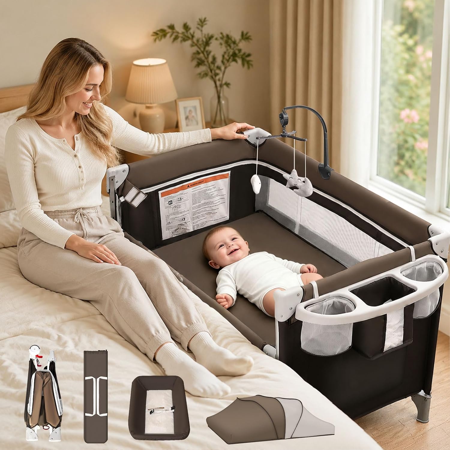 Berço Portátil 5 em 1 para Beb - Bassinet Bedside Sleeper avaliação e preço