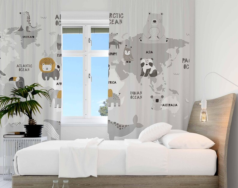 Mapa mundi cortinas do berçári - Baby Nursery Blackout Curtains avaliação e preço