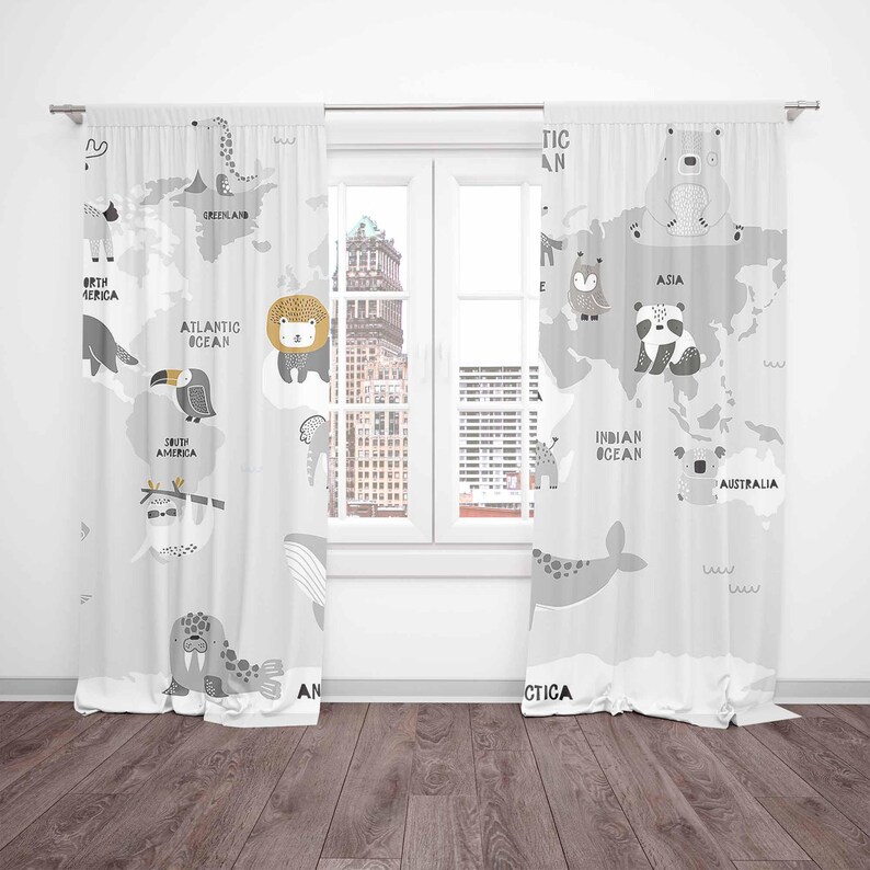 Mapa mundi cortinas do berçári - Baby Nursery Blackout Curtains avaliação e preço
