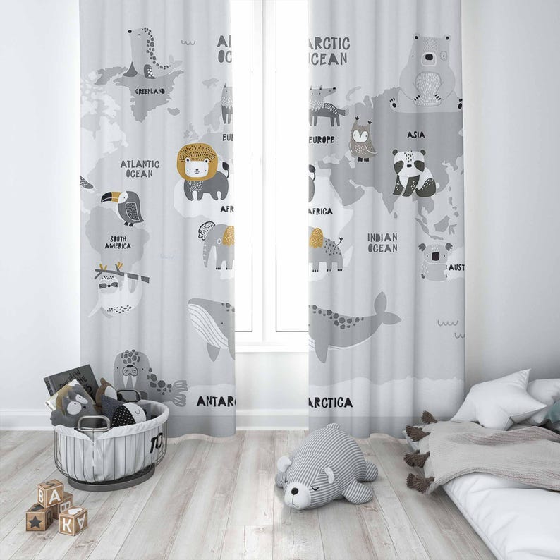 Mapa mundi cortinas do berçári - Baby Nursery Blackout Curtains avaliação e preço