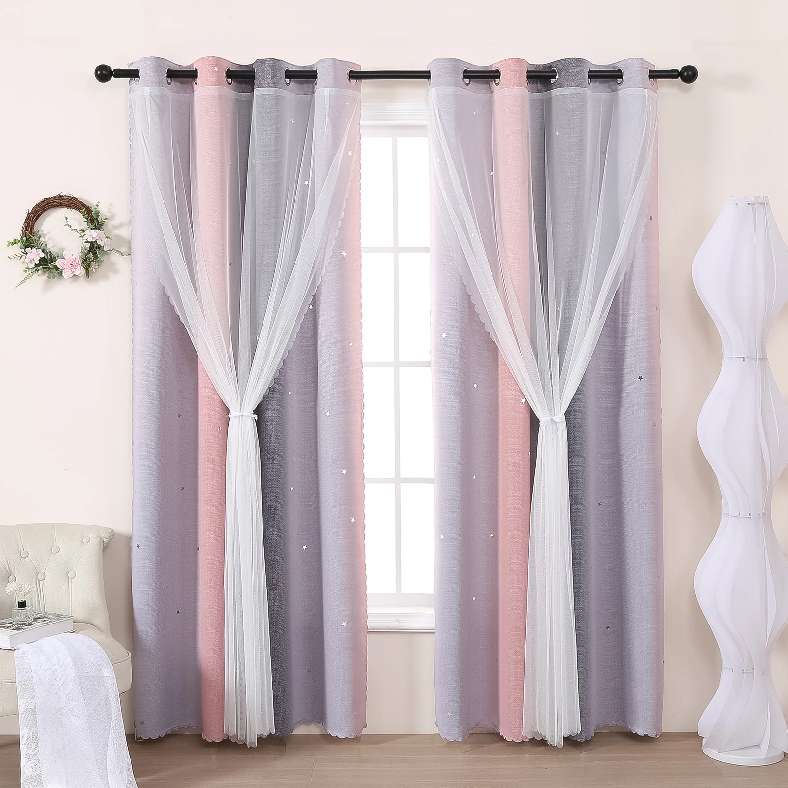 Cortinas perfuradas de camada  - Blackout Curtain Nursery avaliação e preço