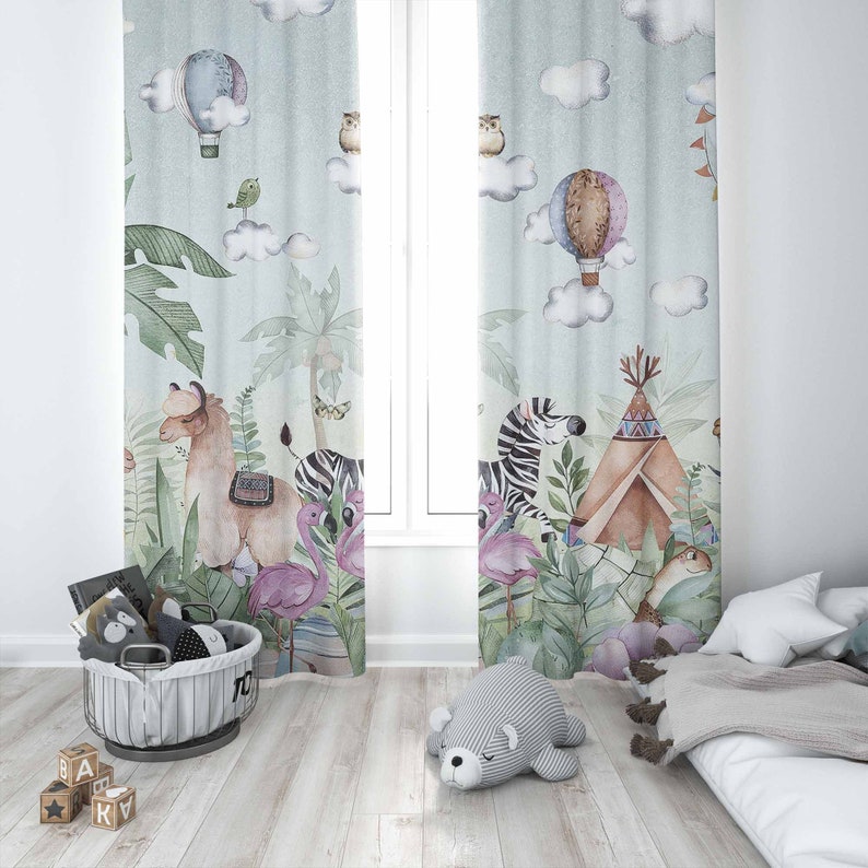 Safari animais festa berçário  - Baby Nursery Blackout Curtains avaliação e preço