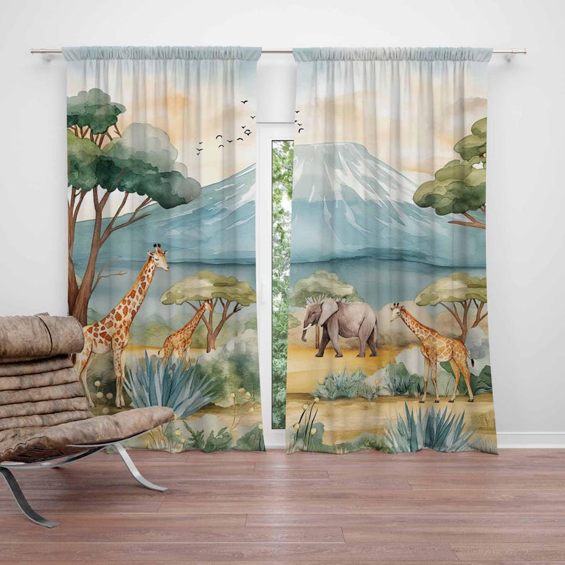 Safari animais crianças cortin - Baby Nursery Blackout Curtains avaliação e preço