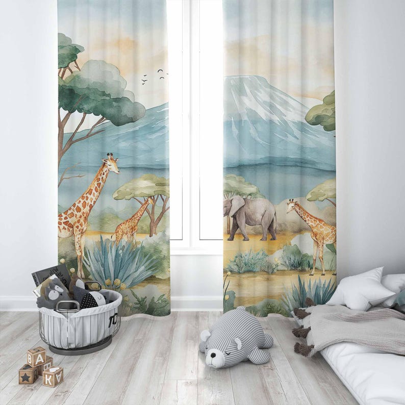 Safari animais crianças cortin - Baby Nursery Blackout Curtains avaliação e preço