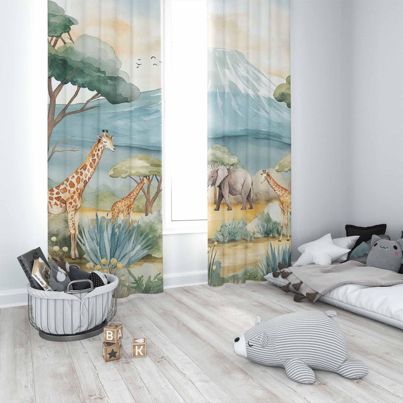 Safari animais crianças cortin - Baby Nursery Blackout Curtains avaliação e preço