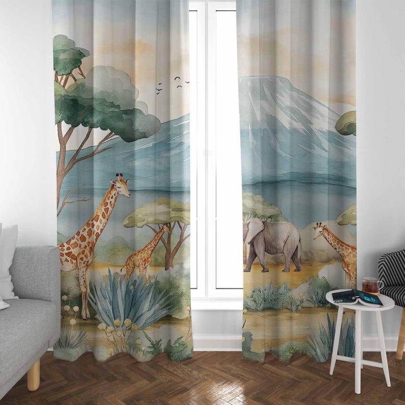 Safari animais crianças cortin - Baby Nursery Blackout Curtains avaliação e preço