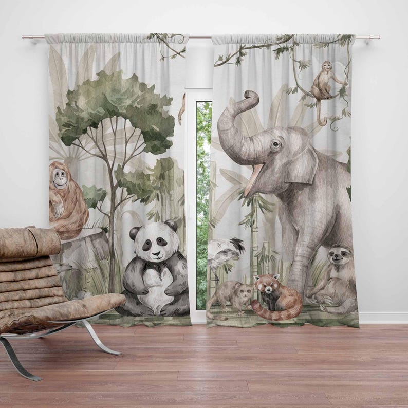 Safari animais cortinas crianç - Baby Nursery Blackout Curtains avaliação e preço