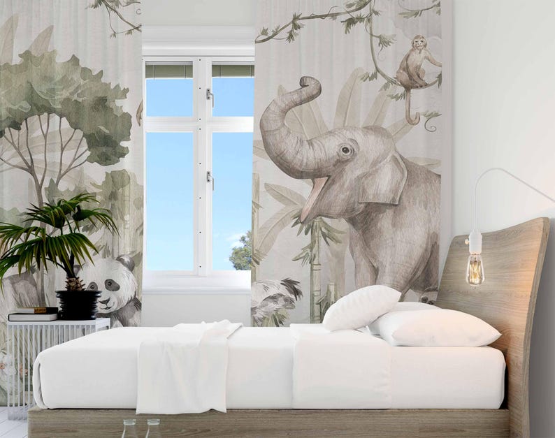 Safari animais cortinas crianç - Baby Nursery Blackout Curtains avaliação e preço