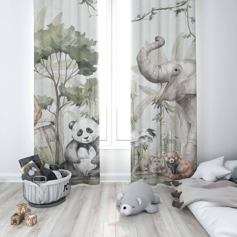 Safari animais cortinas crianç - Baby Nursery Blackout Curtains avaliação e preço