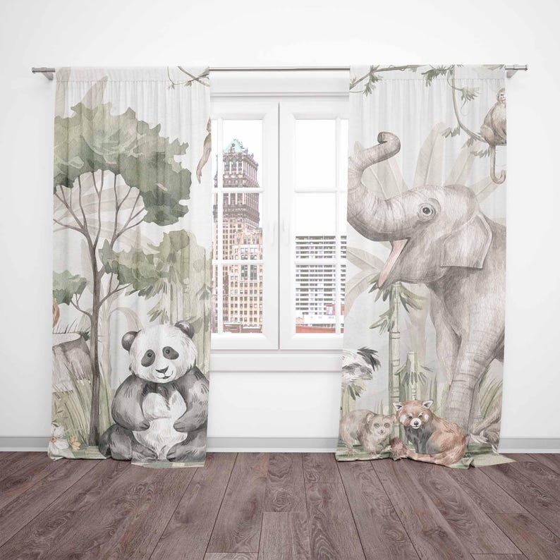 Safari animais cortinas crianç - Baby Nursery Blackout Curtains avaliação e preço